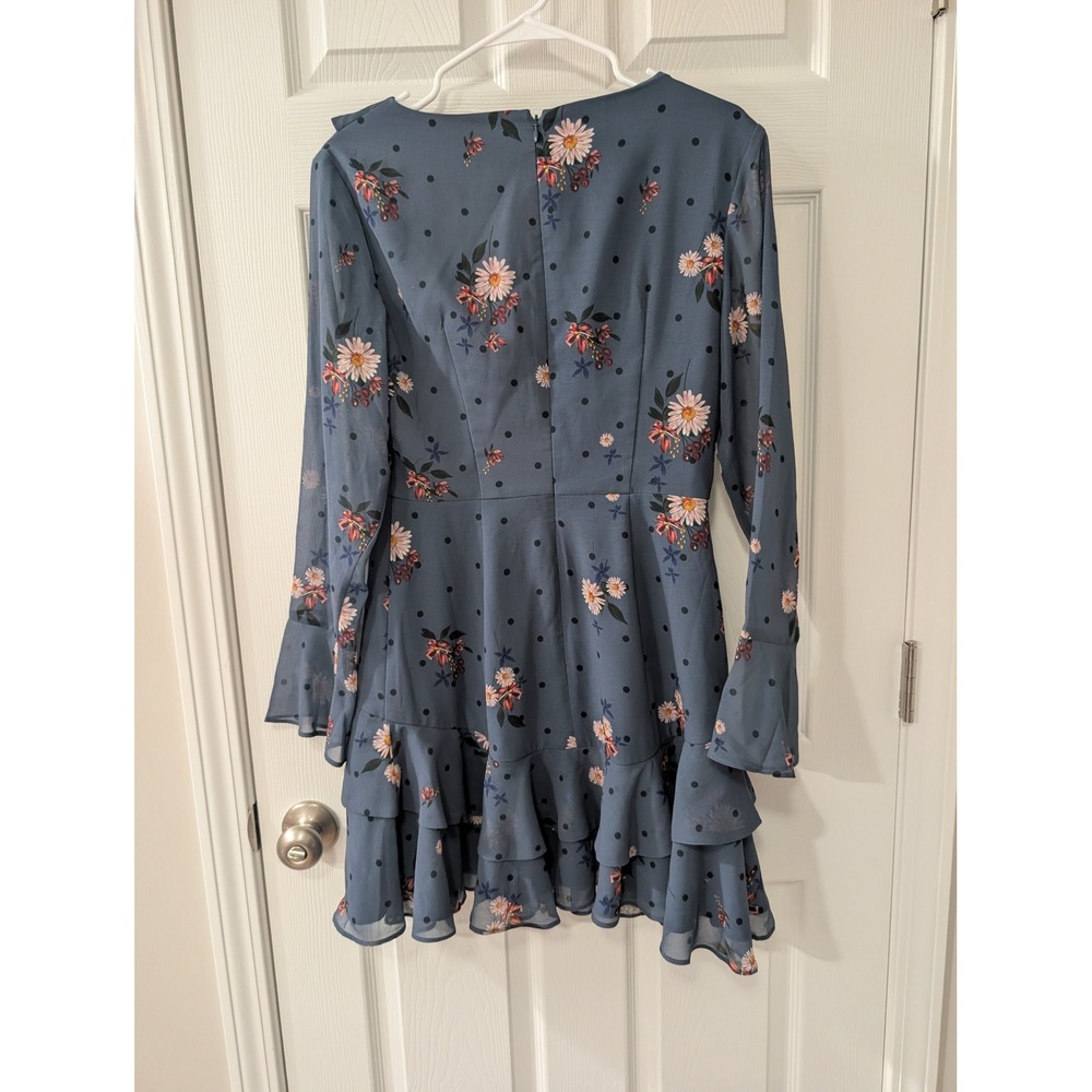 Keepsake, Medium, Run Free, Floral Long Sleeve Mini Dress, Slate Blue, Ruffle - Picture 4 of 5